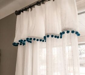 15 creative ways to upgrade your old window curtains, Add a fold over ruffle and playful pompom trim to boring curtains
