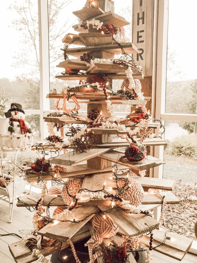 s 15 unexpected ways to sprinkle christmas cheer around your home, Build a unique wooden Christmas tree from shiplap boards