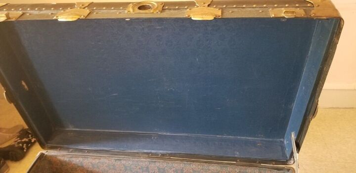 reupholstering inside a steamer trunk