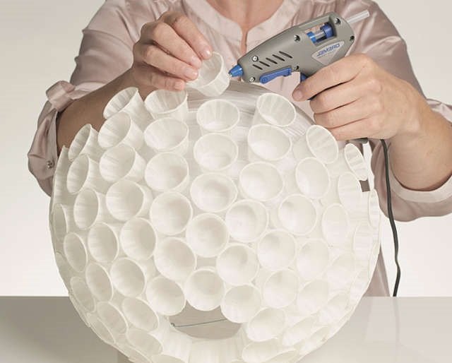designer lamp with paper cups