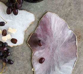 s 15 ways to copy the trendy geode look all around your home, DIY these stunning mini agate slice cheese boards with resin