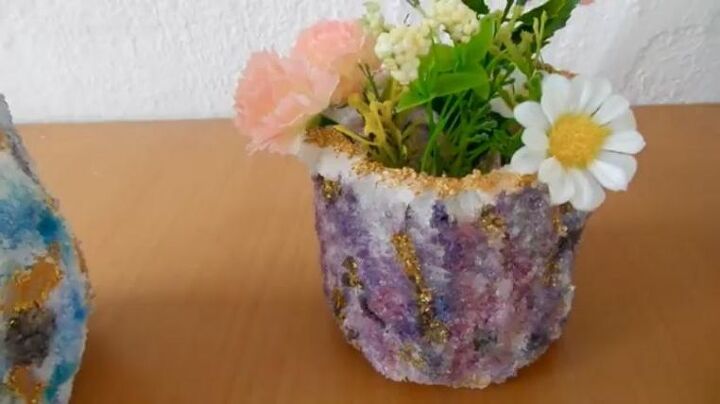 s 15 ways to copy the trendy geode look all around your home, DIY these crystal planters from plastic bottles and sea salt