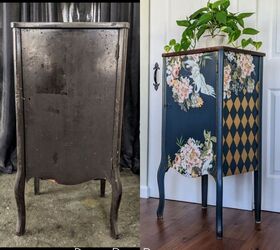 transform a cabinet w paint floral transfer gold harlequin pattern