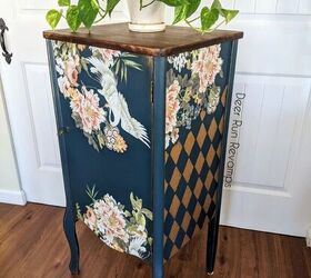 Transform A Cabinet W/ Paint, Floral Transfer & Gold Harlequin Pattern