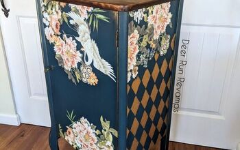 Transform A Cabinet W/ Paint, Floral Transfer & Gold Harlequin Pattern