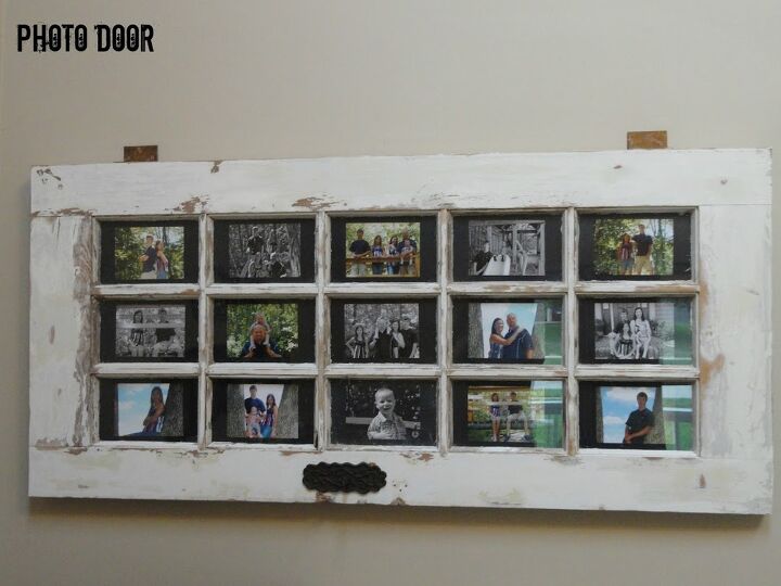 s 13 surprising ways people are using old doors in their homes, Repurpose a glass pane door into a gorgeous photo display