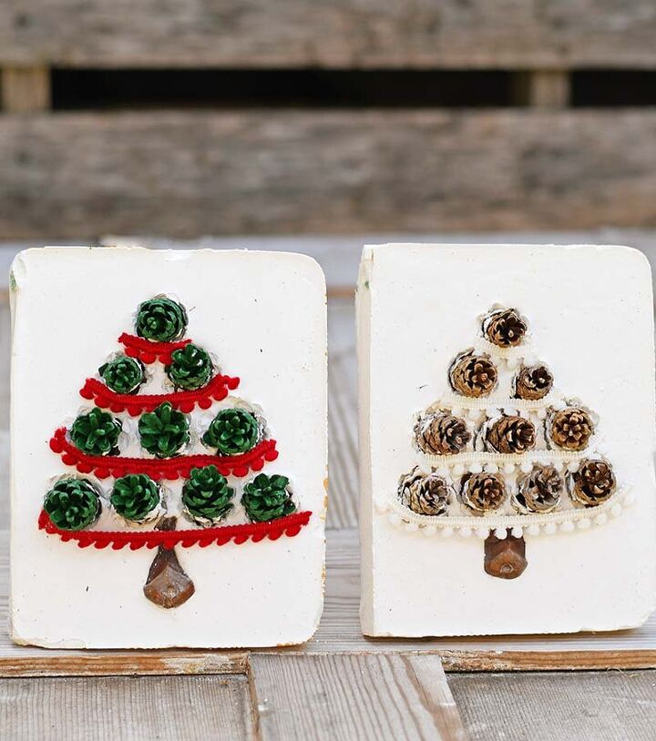 s 16 of our all time favorite christmas upcycles, Turn you mini pinecone collection into a textured Christmas tile