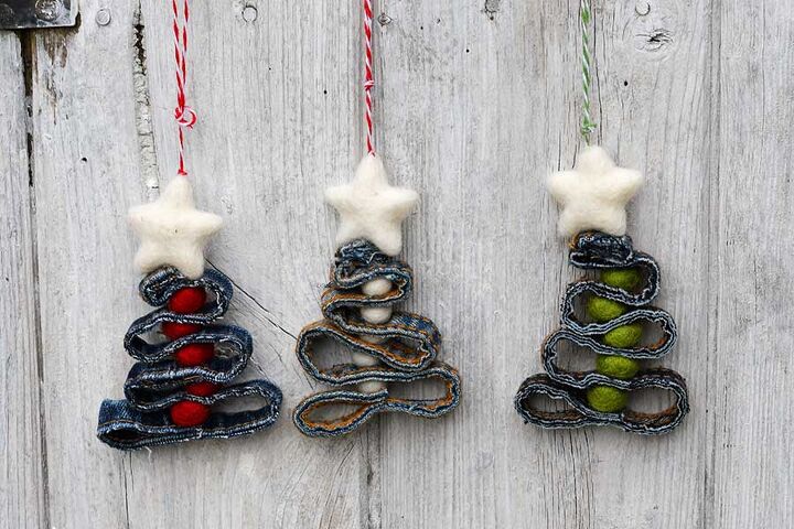 s 16 of our all time favorite christmas upcycles, Upcycle denim seams into whimsical Christmas tree ornaments
