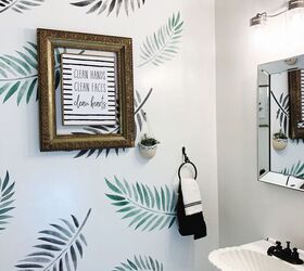 16 unbelievable ways people are painting their walls, Breathe life into your powder room with a palm leaf stenciled accent wall
