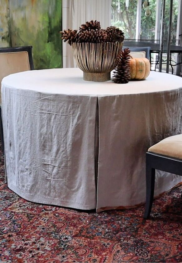 diy low sew box pleated tablecloth using drop cloth