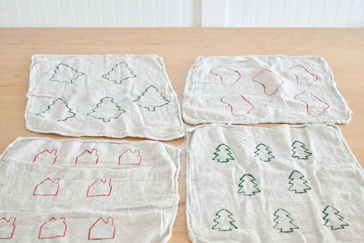 diy christmas stamped tea towels