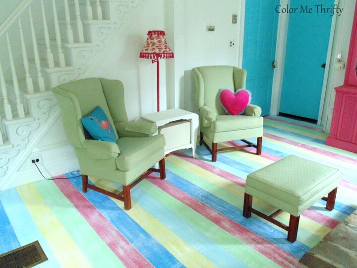 s 30 floor makeovers that will transform any room from the bottom up, Brighten up plywood floors with rainbow stripes
