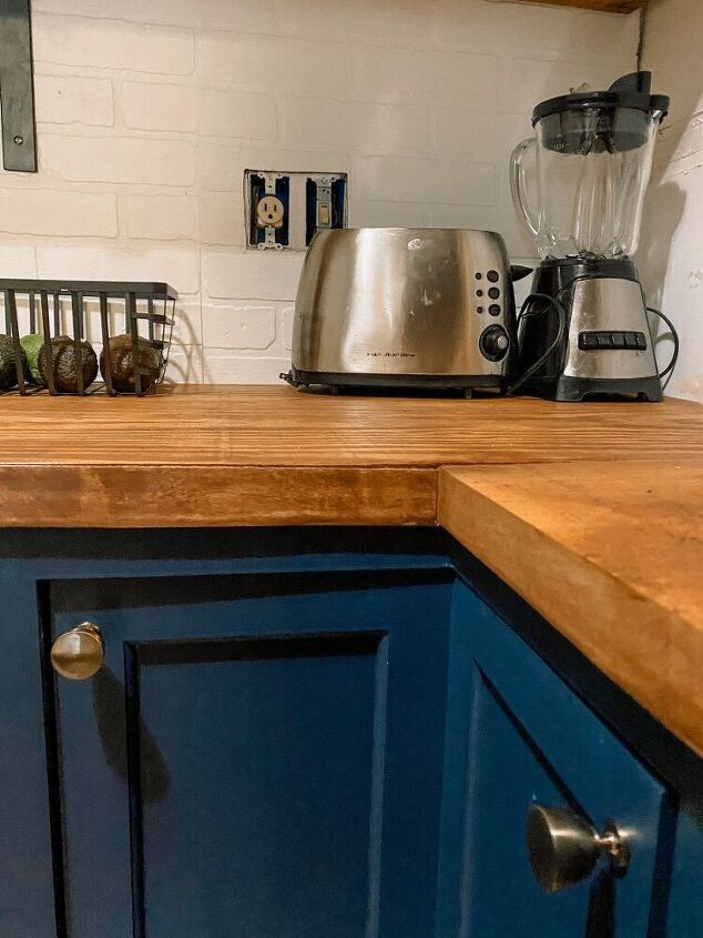 this faux butcher block countertop looks real but is a third the cost