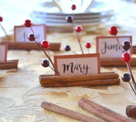 s 20 easy ways to get a gorgeous thanksgiving table, Spice up your table with festive cinnamon stick place cards
