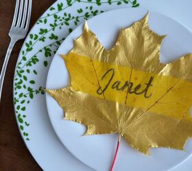 s 20 easy ways to get a gorgeous thanksgiving table, Dress up your Thanksgiving table with semi painted autumn leaf place cards