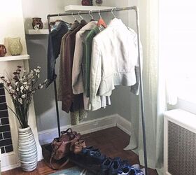 15 better ways to keep your winter coats and boots organized, Build your own mobile coat closet from scrap wood and piping