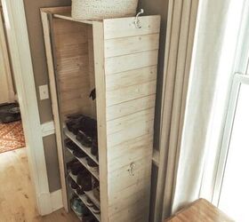 15 better ways to keep your winter coats and boots organized, Transform a basic shelf into a farmhouse style entryway organizer