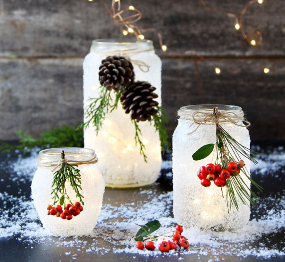 s 30 magical ways to make your home feel more merry and bright, Upcycle glass jars into gorgeous salt encrusted winter decor