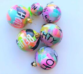 s 25 new christmas ornament ideas that we re totally obsessed with, Brighten your holiday with funky colorful graffiti ornaments