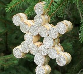 s 25 new christmas ornament ideas that we re totally obsessed with, Repurpose wine corks into unique snowflake ornaments