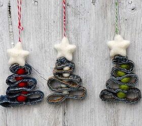 s 25 new christmas ornament ideas that we re totally obsessed with, Upcycle denim seams into whimsical Christmas tree ornaments