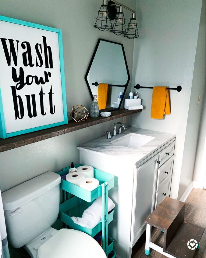 s 25 ways to get a more stylish bathroom for under 25, Get the illusion of expensive floating shelves without the pricetag