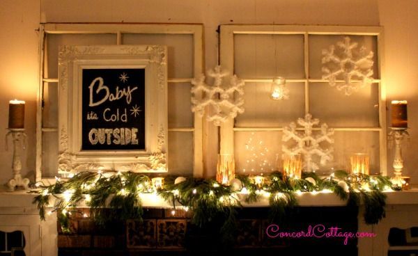 s 19 gorgeous ways to style your mantel for christmas, Repurpose old window frames into a snowy Christmas mantel
