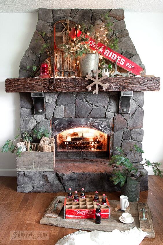 s 19 gorgeous ways to style your mantel for christmas, Tell a Christmas story with a rustic fireside picnic themed mantel