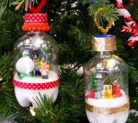 s 15 diy snow globes that make adorable decor and gifts, Upcycle plastic bottles into snow globe Christmas tree ornaments