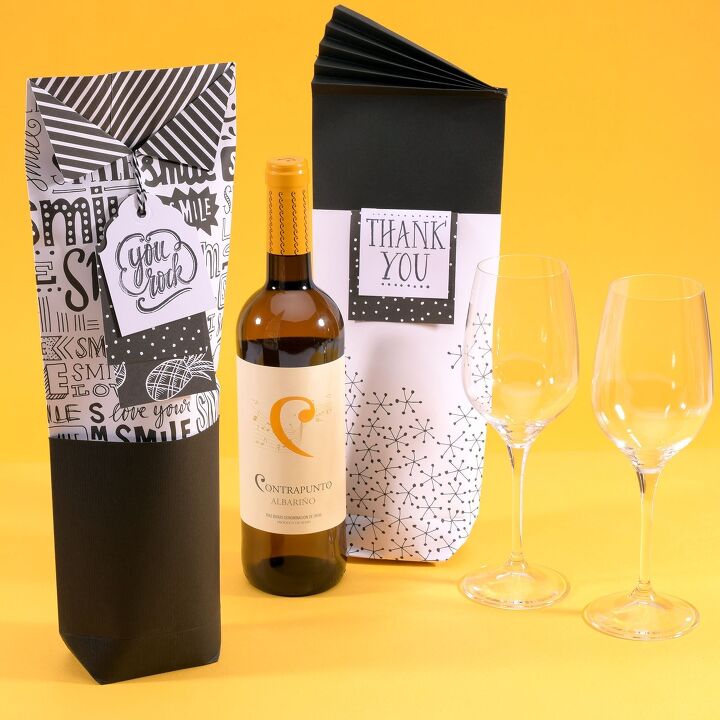 15 fantsticas ideas para envolver regalos y ahorrar en las fiestas, Envoltorio de regalo para el vino con Paperfuel