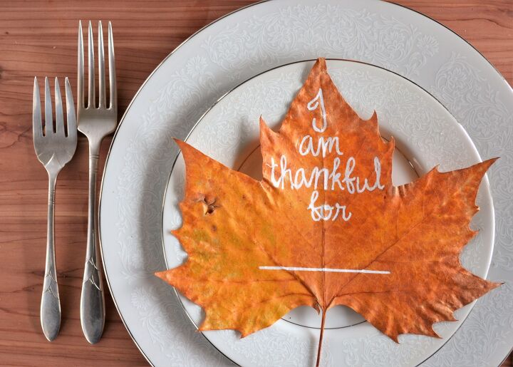 s 13 thoughtful ways to make your thanksgiving meaningful, Paint autumn leaves into place cards that inspire gratitude