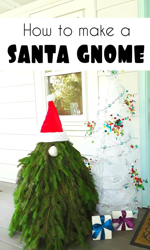 15 adorable gnomes for every corner of your home, Add Christmas cheer to your porch with a pine tree Santa gnome