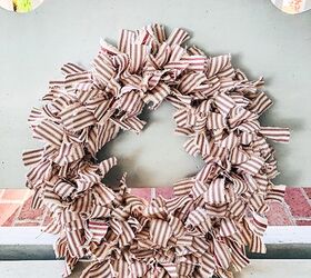 red ticking holiday fabric wreath for under 12