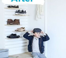 s 15 entryway organizing ideas to prepare for winter wear, Build your own storage bench and floating shoe shelves