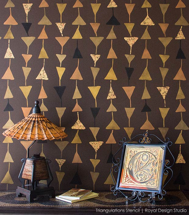 22 ways to make your walls look better for video calls, Give your wall a tribal inspired makeover using triangle wall stencils