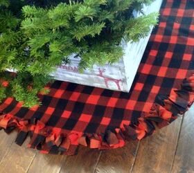 20 tree collars and skirts you re going to love this year, Make a tree skirt using the fleece fringed blanket technique