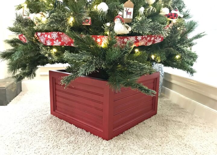 20 tree collars and skirts you re going to love this year, Build a modern red Christmas tree box