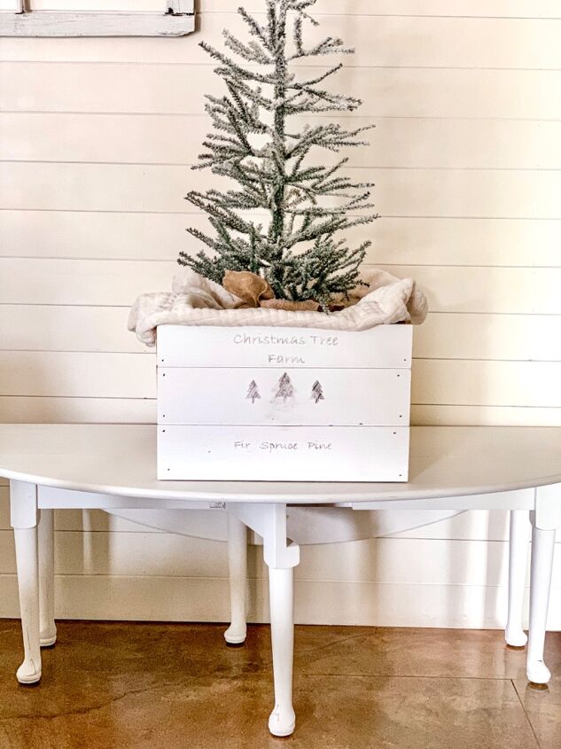 20 tree collars and skirts you re going to love this year, Get trendy with a shiplap Christmas tree box