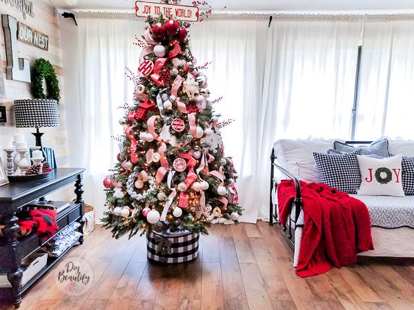 20 tree collars and skirts you re going to love this year, Make a seasonal buffalo check tree collar from aluminum flashing