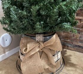 20 tree collars and skirts you re going to love this year, Repurpose a laundry basket into a faux galvanized metal tree skirt