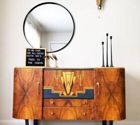 s get ready to fall in love with these 15 furniture makeovers, Paint a funky art deco design on a vintage drinks cabinet