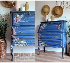 s get ready to fall in love with these 15 furniture makeovers, Create a stunning blue floral secretary desk