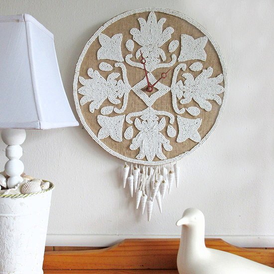 s 18 crazy cool things you can make using placemats, Turn a round beaded placemat into a beachy clock