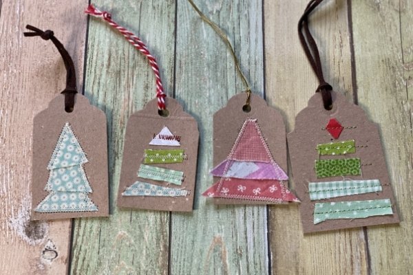 homemade christmas gift tags from cardboard and fabric scraps