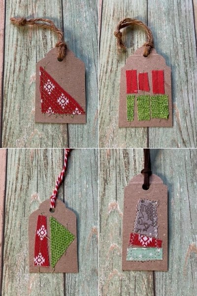 etiquetas navideas hechas en casa con cartn y restos de tela