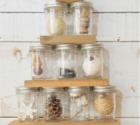 s 16 farmhouse holiday decor ideas that ll make you swoon, Build a rustic mason jar tree filled with your favorite Christmas knickknacks