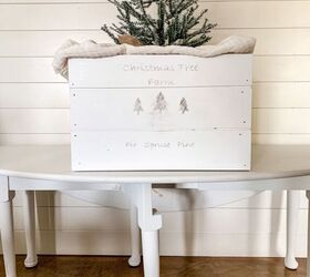 s 16 farmhouse holiday decor ideas that ll make you swoon, Stand your tree in a homemade shiplap box