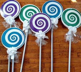how to make diy giant lollipop decorations for a candyland christmas, Attach the bow to the lollipop