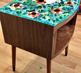 how to upcycle a vintage bedside table with mosaics, Mosaic bedside table top