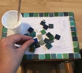 how to upcycle a vintage bedside table with mosaics, Mosaic the table sides